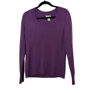 Tweeds Purple Cable Knit Scoop Neck 100% Cashmere Sweater Size XL